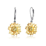 Silver Sunflower  Dangle Drop Earrings