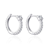 14k  White Gold CZ Small Hoop Earrings For Women
