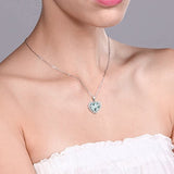925 Sterling Silver Heart Shape Simulated Aquamarine Pendant Necklace For Women With 18 Inch Silver Chain