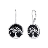 Tree of Life Dangle Earrings Sterling Silver Natural Black Onyx  Mother of Pearl Fine Jewelry