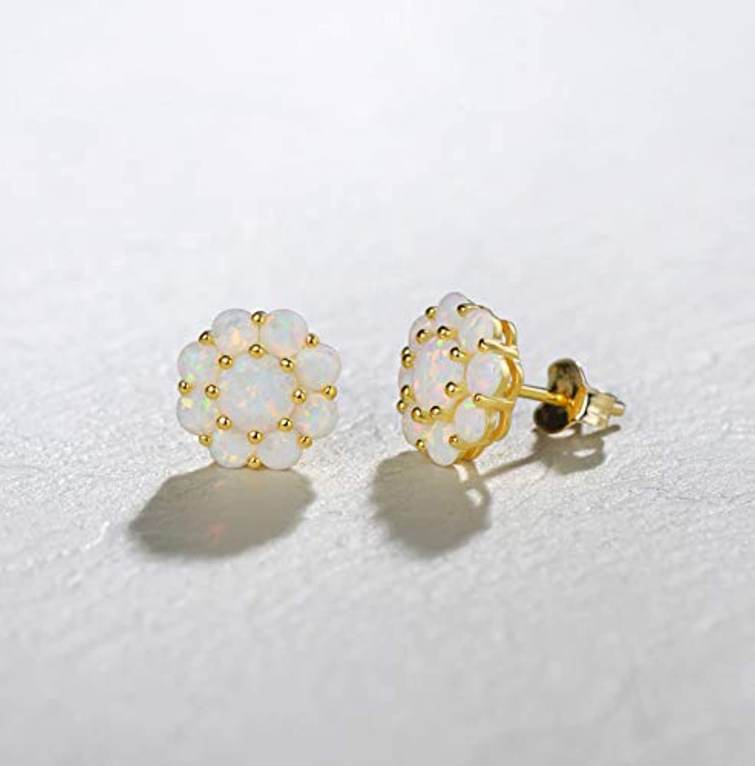 Flower Opal Earrings Stud,Gold Plated or Rhodium Plated Hypoallergenic