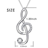 Musical Note Necklace Pendant 925 Sterling Silver Treble Clef CZ Jewelry for Women Girls, 18 Inch