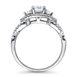 Rhodium Plated Sterling Silver 3-Stone Woven Promise Engagement Ring Made with Swarovski Zirconia Round