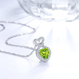 S925 Sterling Silver Love Hearts Infinity  Green Peridot Necklace Birthstone Necklace for Mom