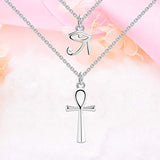 Ankh Cross Necklace Sterling Silver Eye of Horus Pendant Multilayer Chain Layered Jewelry