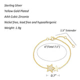 14K Yellow Gold Plated S925 Sterling Silver Cubic Zirconia CZ Star Bracelet Dainty Link Fine Jewelry
