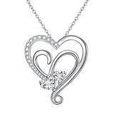 Silver Cubic Zirconia Double Heart Pendant Necklace