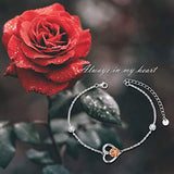 925 Sterling Silver Rose Flower Heart Bracelet with Cubic Zirconia for Women Birthday Gift