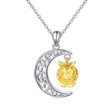 Silver Moon and Owl Pendant Necklace