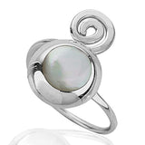 925 Sterling Silver Round Mother of Pearl Adjustable Swirl Ring