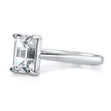 Rhodium Plated Sterling Silver Emerald Cut Cubic Zirconia CZ Solitaire Engagement Ring