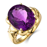 14K Yellow Gold Big Oval Shape Natural Amethyst Purple Solitaire Engagement Ring