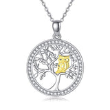 Family Tree of Life with Owl Sterling Silver Pendant Necklace