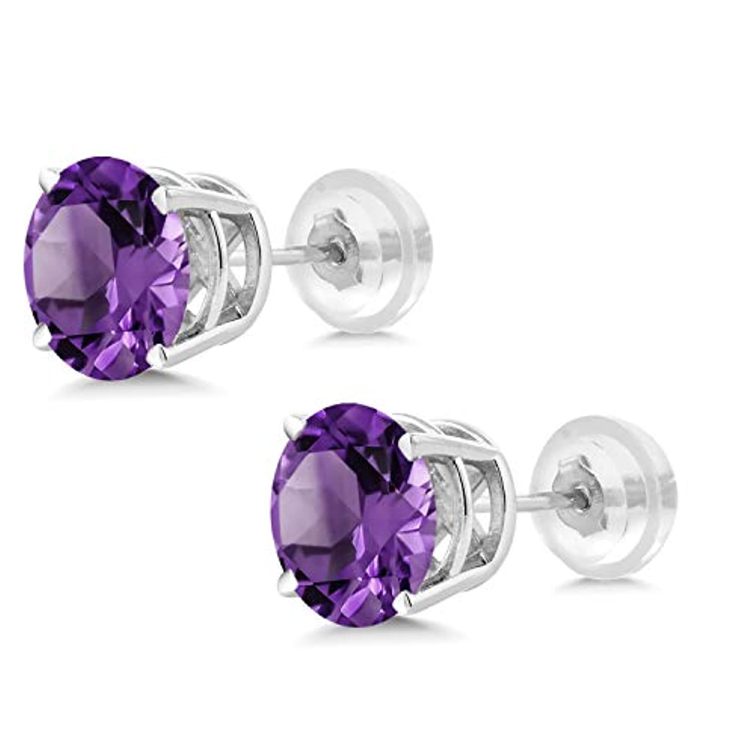 14K Gold Purple Amethyst Stud Earrings Gemstone Birthstone Round 6MM