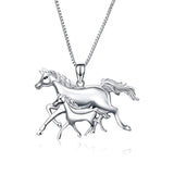 Silver Mother and Daughter Son Horse Pendant Necklace