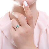 Rhodium Plated Sterling Silver Simulated Emerald Cushion Cut Cubic Zirconia CZ Halo Promise Engagement Ring