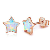 Silver Opal Star Stud Earrings