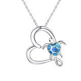 Silver Heart Turtle Pendant Necklace 