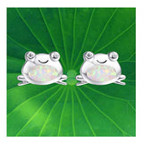 Frog Earring For Women 925 Sterling Silver Blue Opal Cubic Zirconia Animal Small Hypoallergenic Earrings