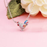 Women's 925 Sterling Silver CZ Multicolor Enamel Rooster Animal Pendant Necklace Chain Clear
