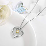S925 Sterling Silver Rose Sunflower Pendant Necklace, Heart Pendant Necklace, Silver Necklace Jewelry Gift for Women Girls