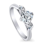 Rhodium Plated Sterling Silver 3-Stone Anniversary Promise Engagement Ring Made with Zirconia Asscher Cut