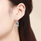 Dream Catcher Drop Earrings 925 Sterling Silver Colorful Feather Cubic Zirconia Earrings for Women