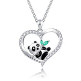925 Sterling Silver Panda Pendant Necklace with Bamboo Engraved I Love You Forever Gift Women Girls