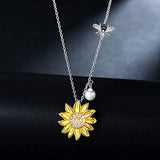 S925 Sterling Silver Sunflower bee pearl Pendant Necklaces Jewelry Gifts for Women