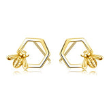 Honeycomb with Bee Stud Earrings
