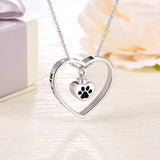 Heart Cremation Urn Necklace for Pet/Dog/Cat Ashes Keepsake Memorial Jewelry Paw Print Urn Pendant Necklace