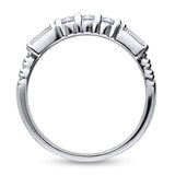 Rhodium Plated Sterling Silver Cubic Zirconia CZ Art Deco Anniversary Wedding Half Eternity Band Ring