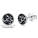 Yoga Earrings 925 Sterling Silver Aum Om Ohm Symbol Round Black Stud Dainty Oxidized Studs for Women Yoga Lover