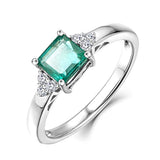 14K White Gold Genuine CZ Natural Green Emerald Engagement Ring