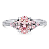 Rhodium Plated Sterling Silver Solitaire Promise Engagement Ring Made with Swarovski Zirconia Morganite Color Oval Cut