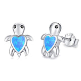Silver Blue Heart Turtle Stud Earrings