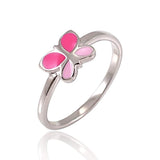 925 Sterling Silver Fuchsia Pink Enamel Little Butterfly Ring Children Jewelry
