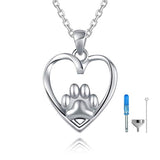Hollow Heart Paw Print Cremation Jewelry S925 Sterling Silver Keepsake Memorial Urn Necklace for Ashes