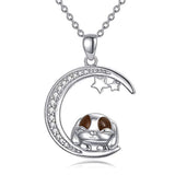  Silver Bunny lies on the moon and star Necklace