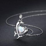 Dolphin Necklace, S925 Sterling Silver Synthetic Opal necklace Heart Opal Pendant Necklace Animal Necklace Mother's Day Gifts for Dolphin Lover Women