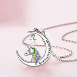 Crescent Moon and Star Necklace 925 Sterling Silver Unicorn Pendant Necklace Engraved You are My Unicorn Pendant Jewelry for Girls Daughter