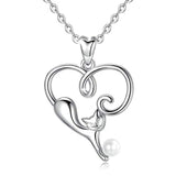 Silver Cat with Freshwater Cultured Pearl Pendant Necklace 