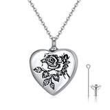 Silver Heart Rose Flower Urn Necklace Pendant