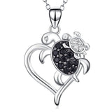 Silver Sea Turtle Heart Pendant Necklace