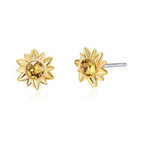 Silver Sunflower Stud Earrings with Swarovski Crystal