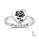 Silver Rose Ring Heart Shape Urn Rings