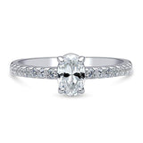 Rhodium Plated Sterling Silver Solitaire Promise Engagement Ring Made with Swarovski Zirconia Oval Cut