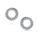Pave Cubic Zirconia Open Circle Round Disc CZ Stud Earrings For Women  Sterling Silver