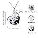 S925 Sterling Silver Heart Pet Urn Necklace | Cremated Ashes Pendant Holder with Mini Pawprints For Women