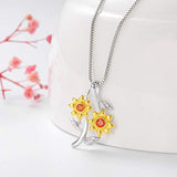 S925 Sterling Silver Sunflower Necklace Pendant Jewelry for Women Girlfriend